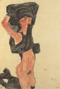 Egon Schiele Kneeling Girl,Disrobing (mk12) oil painting on canvas